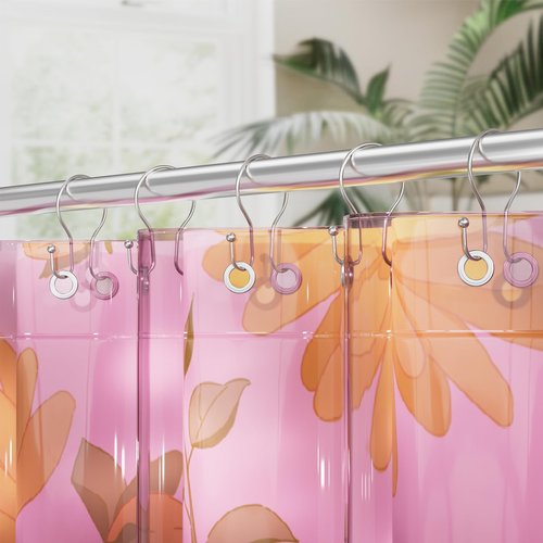 AmazerBath Shower Curtain Hooks Brushed Nickel Shower Curtain Rings, Simple Double Hook Shower Curtain Hooks Rust Proof, Smooth Glide Metal Shower Hooks for Shower Curtain, 12Pcs Shower Rod Hooks