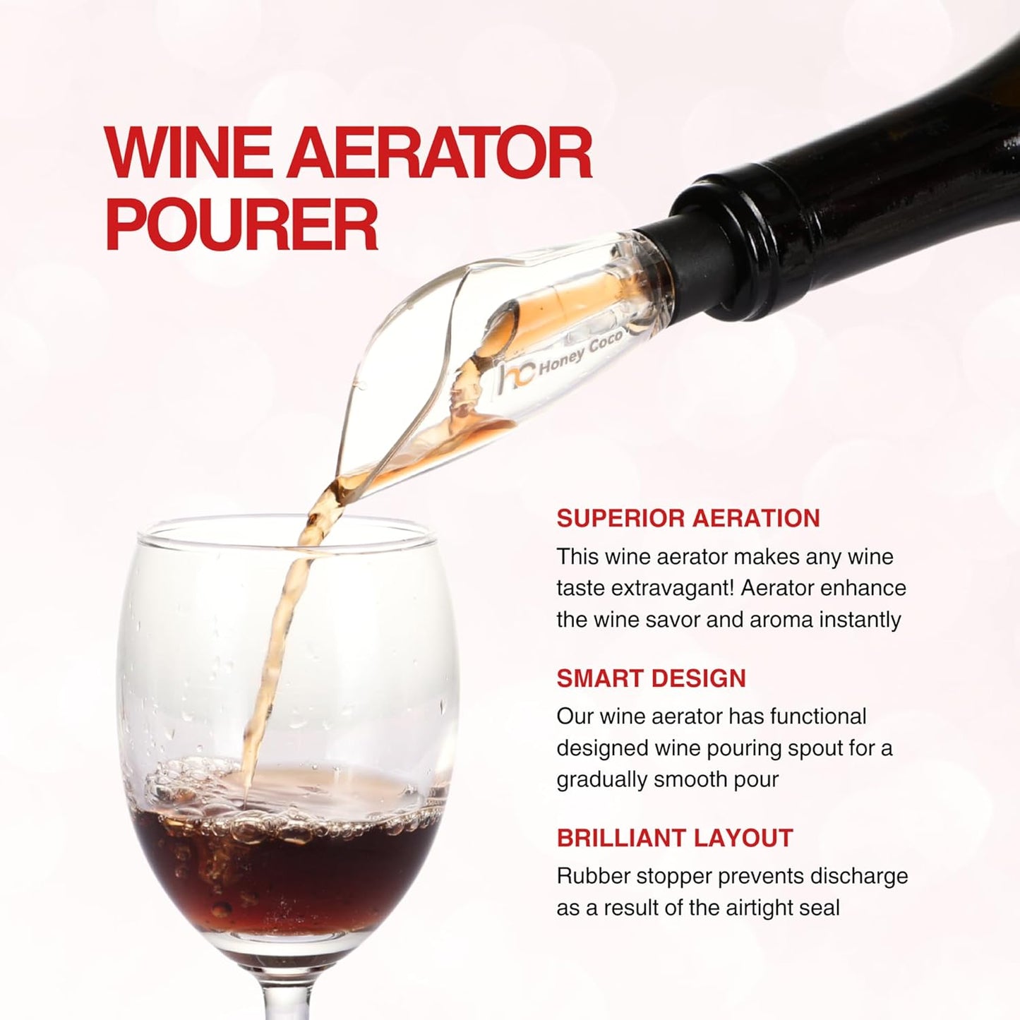 Wine Aerator Pourer with Vacuum Pump Stopper - 2-Piece Gift Set, Drip-Resistant Wine Pourer Spout, Instant Aeration for Smoother Taste, Wine Saver for Open Bottles, BPA-Free