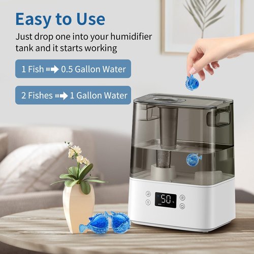 Humidifier Cleaning Fish - Humidifier Tank Cleaner Demineralization Cartridge | Prevents Hard Water Build-Up, Odor & Scale | Universal Fit for Most Humidifiers & Fish Tanks (12-Pack)
