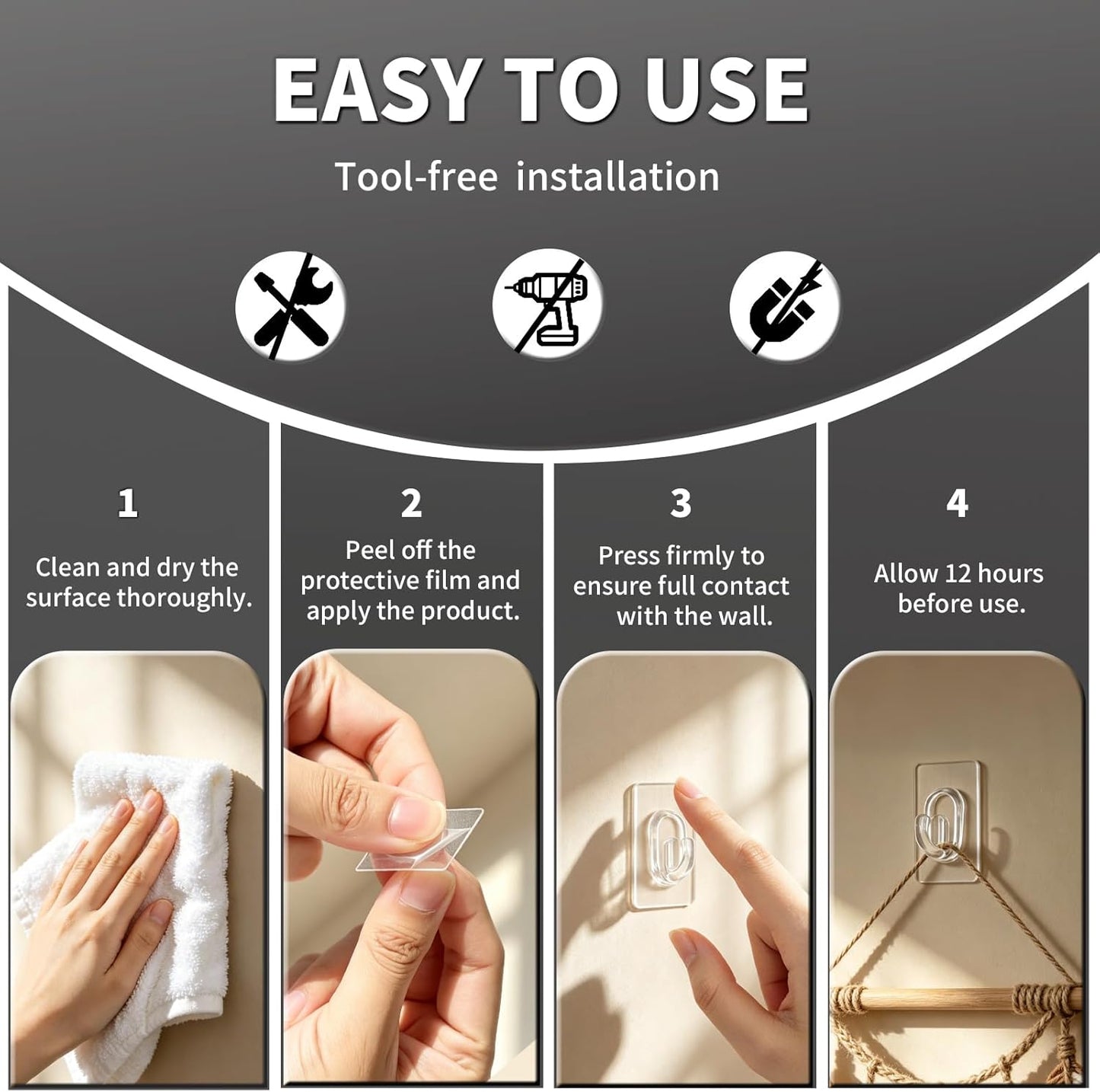 Skiennix 27 Pack Clear Mini Adhesive Wall Hooks - Damage-Free Hanging for Decorations, Lights & Cables