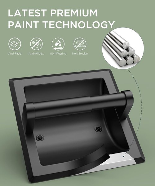 FORIOUS Stainless Steel Recessed Toilet Paper Holder - Space-Saving Wall Mount Design, Matte Black