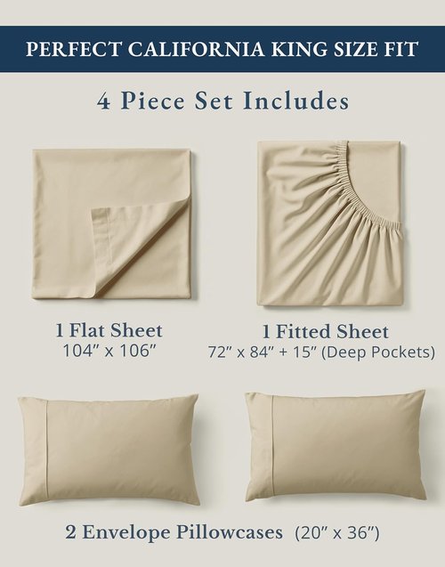 LANE LINEN 100% Organic Cotton California King Sheet Set - Soft, Fade Resistant & Naturally Cooling