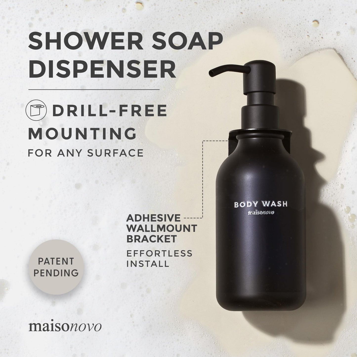 MaisoNovo Shampoo and Conditioner Dispenser - Shower Soap Dispenser Wall Mounted - 16.9 fl oz Set of 3 Black Plastic Bottles Black Pump - Shampoo Dispenser, Shower Dispenser 3 Chamber No Drill