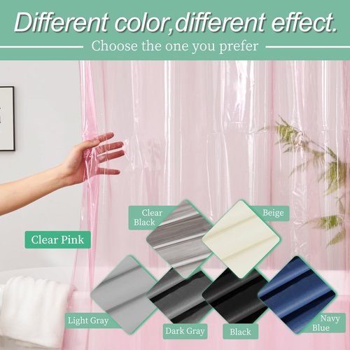 Mrs Awesome Clear Pink Shower Curtain Liner with 3 Magnets, 72x72 Premium Flexible Sturdy Plastic Shower Curtain for Bathroom Lightweight & Waterproof, Clear Pink