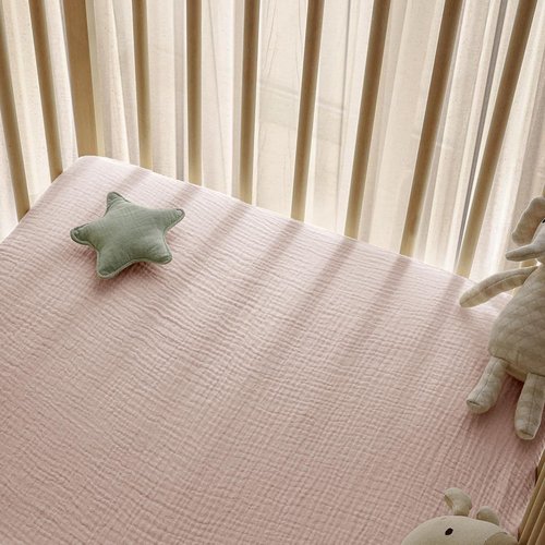 Little Grape Land Muslin Crib Sheets - 100% Cotton Soft & Breathable 2-Pack | Neutral Fog Flower Design, 52x28 Inches