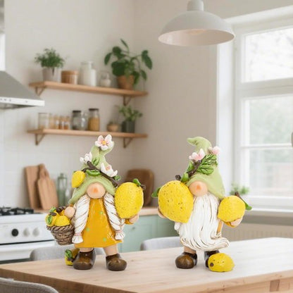 Hodao Lemon Gnome Figurines Set of 2 - Adorable Yellow Indoor Decor for Summer | Perfect for Kitchen & Living Room