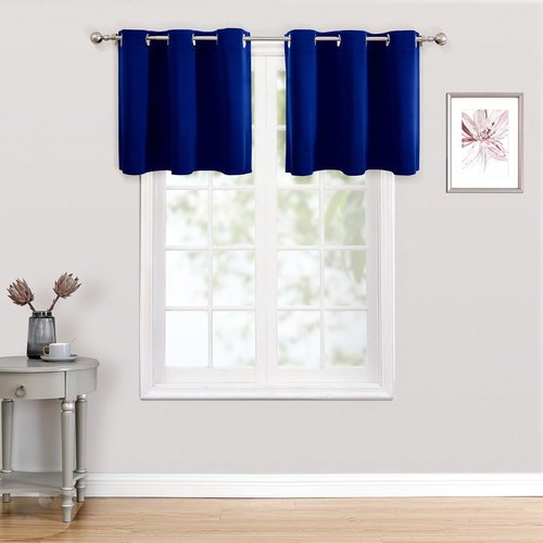 ChrisDowa Small Kitchen Valances for Windows - Grommet Short Thermal Insulated Room Darkening Window Valances Curtains for Living Room (2 Panels, Royal Blue, 52 x 18 Inch)