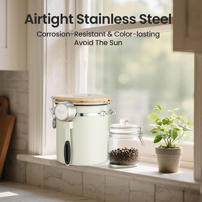 Veken Coffee Canister - Airtight Stainless Steel Storage Container with Date Tracker & Scoop | 16oz Cream