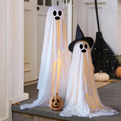 Skiennix Halloween Decorations - Light-Up Spooky Ghosts with LED Strip & Witch Hats | 2 Large Indoor/Outdoor Decor