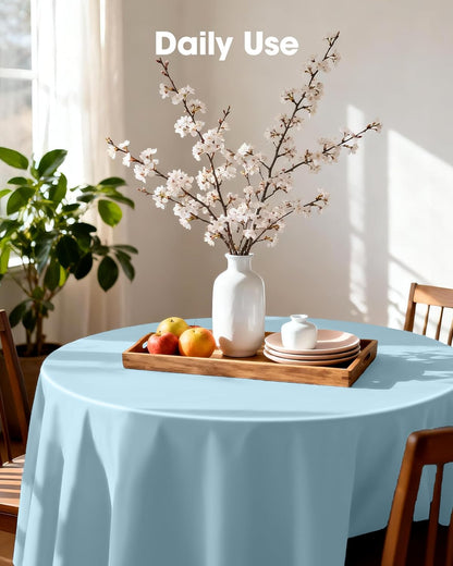 Pureegg Round Plastic Tablecloths - 8 Pack, Leakproof & Sturdy, Baby Blue, 84'' for Easter Parties & Weddings