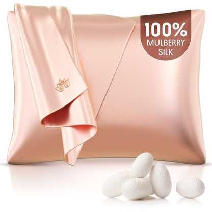 ENVISKIN 100% Mulberry Silk Pillowcase Infused with Silver Ions - Pure 22 Momme Grade 6A Fibers for Beautiful Skin and Hair - Cooling Pillow Case Protector with Zipper