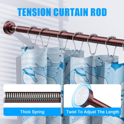 TEECK Shower Curtain Rod, 32-92 inch Adjustable Spring Tension Curtain Rod, Never Rust Anti-Slip Shower Curtain Rod for Bathroom, No Drilling, Never Collapse, Easy to Use, Brown