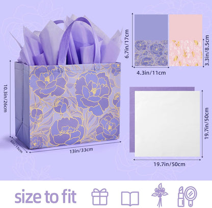YANGTE 2 Pack Large 13" Reusable Gift Bags - Beautiful Design with Greeting Card & Tissue Paper for Birthdays, Weddings, & Special Occasions