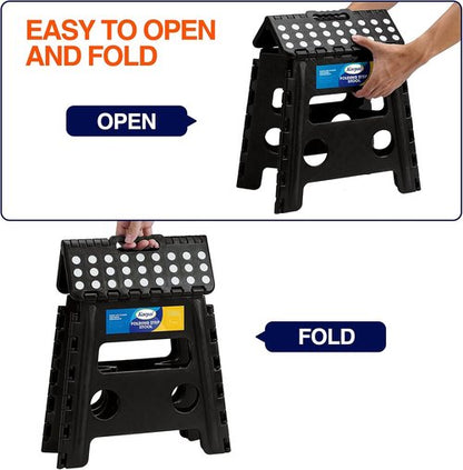 Korpai Folding Step Stool - 13-Inch Non-Slip Stool for Adults & Kids | Collapsible Design, Black