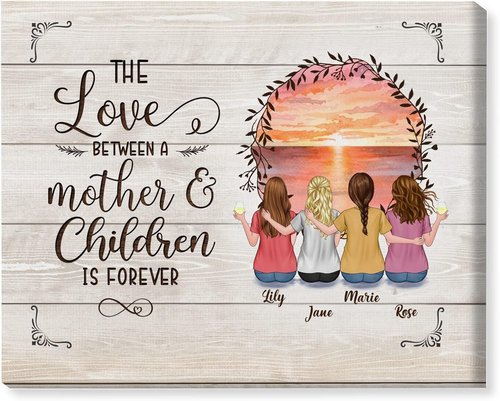 Gossby Personalized Mom Wrapped Canvas - Custom Love Art for Mother & Children - Unique Gift from 3 Daughters