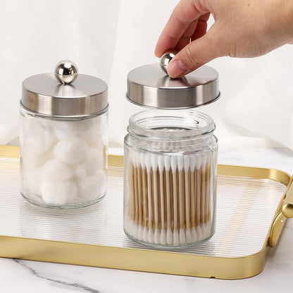 Tbestmax Glass Qtip Holder Dispenser - 10-Ounce Bathroom Containers with Metal Lids | 4-Pack Apothecary Jars