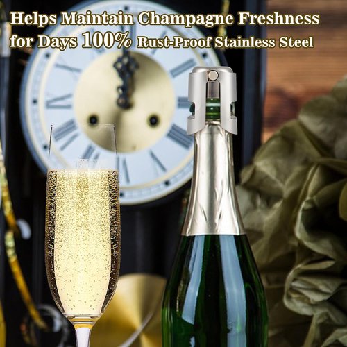 I-MART Pack of 2 Stainless Steel Champagne Stoppers, Prosecco, Sparkling Wine Bottle Stopper, Airtight Seal, Reusable, Dishwasher Safe