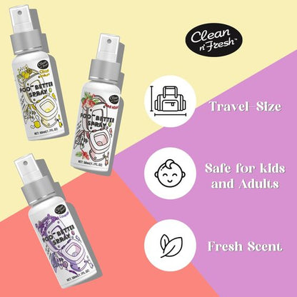 Clean-n-Fresh Toilet Spray, Variety Pack of 3 - Citrus/Lavender/Hibiscus, Bathroom & Toilet Odor Elimination, Travel Size 1.7 Fl Oz Each, Total 5.1 Fl Oz