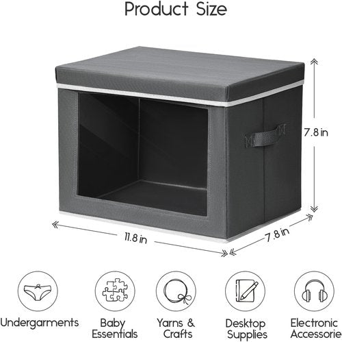 Homsorout Storage Bins - Small Collapsible Fabric Organizers with Lids, 3-Pack in Dark Grey