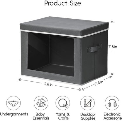 Homsorout Storage Bins - Small Collapsible Fabric Organizers with Lids, 3-Pack in Dark Grey