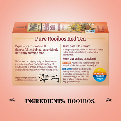 Twinings Rooibos Red Tea - Naturally Sweet & Tangy Herbal Tea Bags, Caffeine-Free, 20 Count (Pack of 2)