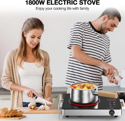 Nafewin Portable Electric Cooktop - 1800W Infrared Single Burner with Knob Control & 4-Hour Timer