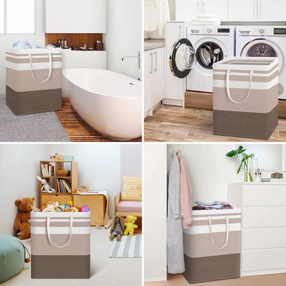 HomeHacks Large Waterproof Laundry Basket - Collapsible Freestanding Hamper with Extended Handles | 125L, Brown