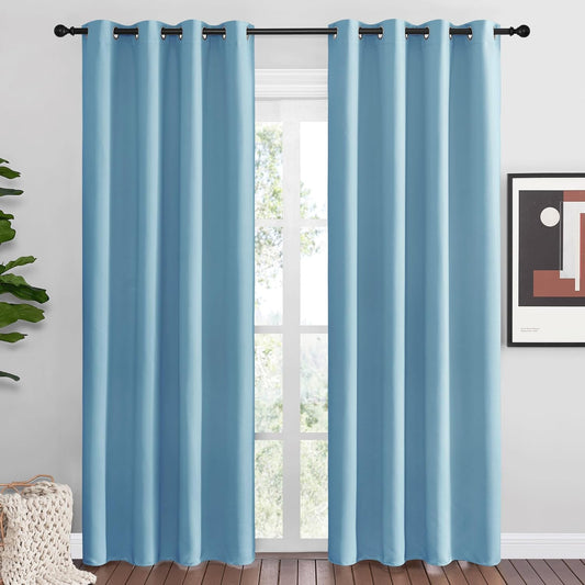 NICETOWN Teal Blue Blackout Curtains - Thermal Insulated 86-Inch Long Drapes | 2 Panels, 55" Wide for Living Room