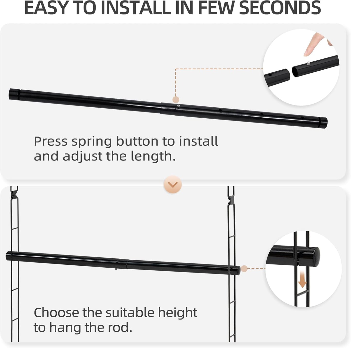 Storage Maniac Adjustable Closet Rod - Space-Saving Hanging Organizer, 2 Pack Black