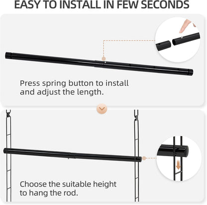 Storage Maniac Adjustable Closet Rod - Space-Saving Hanging Organizer, 2 Pack Black