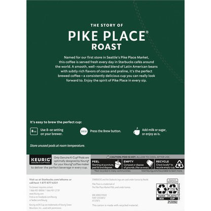 Starbucks K-Cup Coffee Pods, Medium Roast Hot or Iced Coffee, Pike Place Roast, 96 Keurig Pods