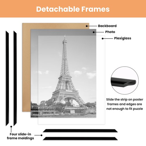 upsimples 24x30 Poster Frame Black 3 Pack, Scratch-Proof Picture Frames 24 x 30 for Photo Gallery - Slide-In Strips, Horizontal or Vertical Wall Mounting