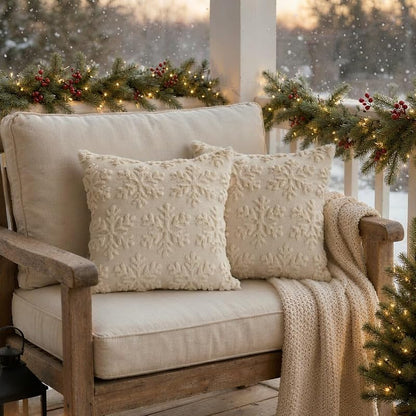 Beige Snowflake Christmas Pillow Covers 18x18 (2 Pack) - Visiontex