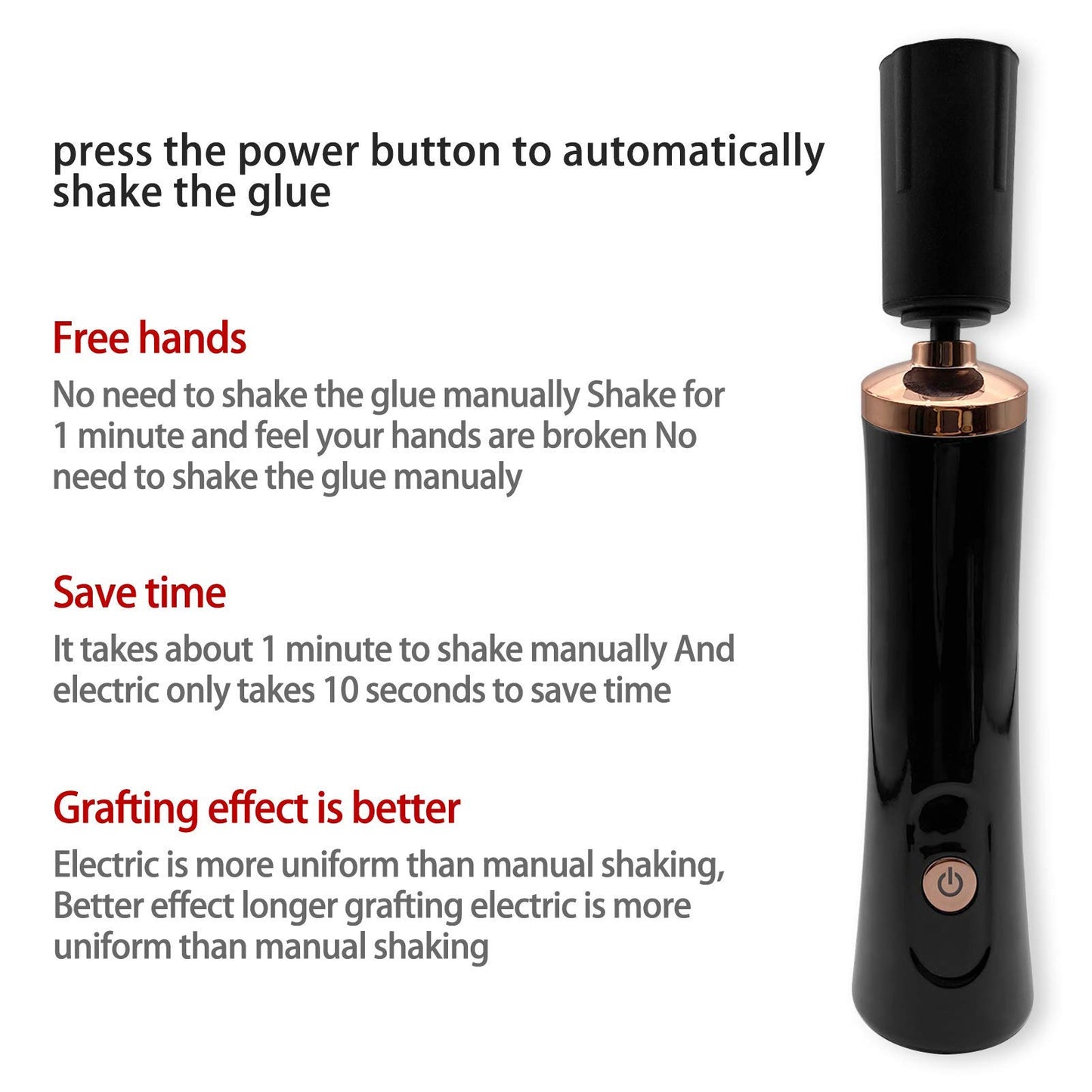 ZLMONDEE Nail Lacquer Shaker, Nail Polish Mixer, Portable Electric Eyelash Glue Shaker with 2 Connectors and 8 Sizes of Caliber Liquid Evenly Mixer for Eyelash Extension Lash Glue Ink (Black)