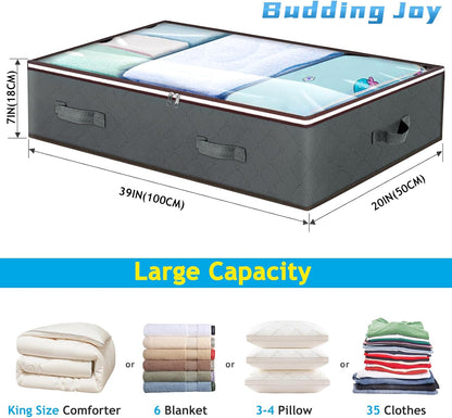 Skiennix 90L Large Storage Bags - 6 Pack & Under Bed Storage Containers - Gray, Reinforced Handles for Clothes & Bedding