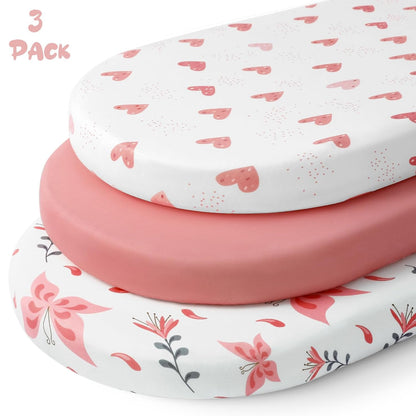 Yoofoss Bassinet Sheets - 3-Pack Fitted Set for Halo Bassinest & More | Soft, Breathable Pink & Butterfly Design