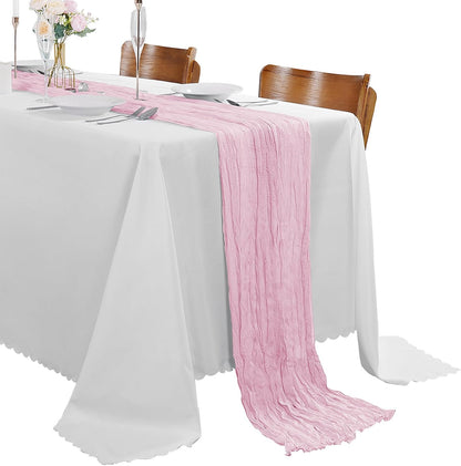 Skiennix 15 Pack Pink Cheesecloth Table Runners - 9FT Rustic Sheer Gauze for Weddings & Events | 17x108 Inch