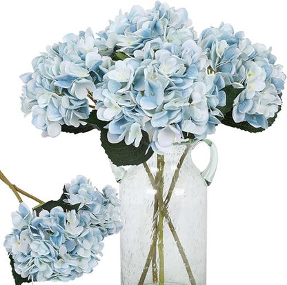 Kisflower Blue Hydrangea Flowers - 6pcs Faux Silk Hydrangeas for Home & Wedding Decor