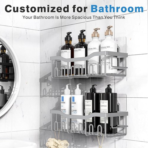 EUDELE Shower Caddy - 2 Pack Adhesive Organizer | Rustproof Stainless Steel for Bathroom & Kitchen Storage