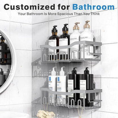 EUDELE Shower Caddy - 2 Pack Adhesive Organizer | Rustproof Stainless Steel for Bathroom & Kitchen Storage