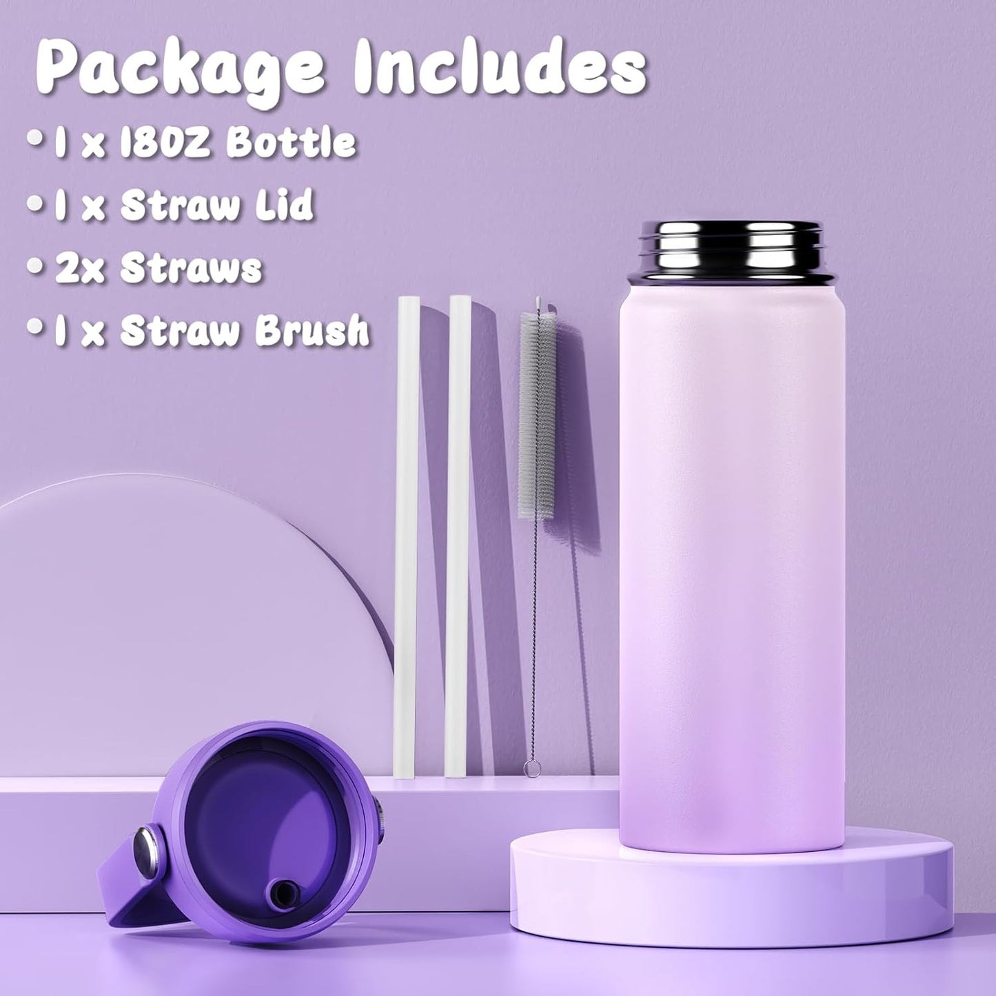 Skiennix 18oz Kids Insulated Water Bottle - BPA-Free Stainless Steel Travel Tumbler (Purple)