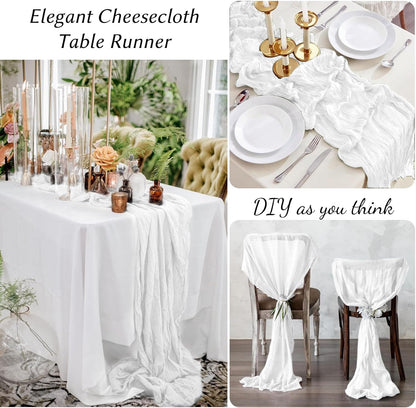 Skiennix 12-Pack White Spring Easter Table Runners - 10FT Boho Gauze Cheesecloth | 21 x 120 Inch for Weddings & Parties