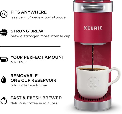 Keurig K-Mini Plus Coffee Maker - Single Serve K-Cup Pod Brewer | 6 to 12oz Sizes, Cardinal Red