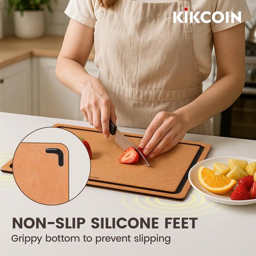 Kikcoin Wood Cutting Board Set of 3 - Dishwasher Safe Non-Slip Chopping Boards with Juice Groove