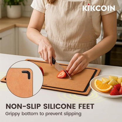 Kikcoin Wood Cutting Board Set of 3 - Dishwasher Safe Non-Slip Chopping Boards with Juice Groove