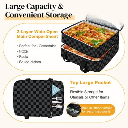 Coobiiya Insulated Casserole Carrier - Keeps Food Hot or Cold | Portable 9" x 13" Lasagna Tote Bag