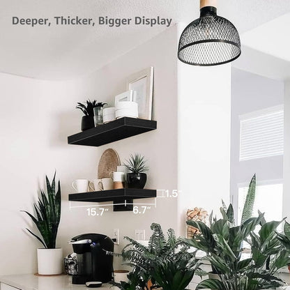 QEEIG Floating Bathroom Shelves - Stylish Wall-Mounted Storage | Set of 2, 15.7" x 6.7", Black