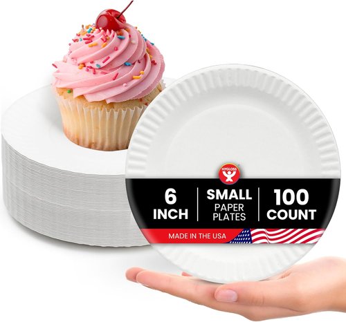 Hygloss 6-Inch Small Paper Plates - Eco-Friendly Disposable Dessert Plates for Parties & Crafts | 100 Count, White