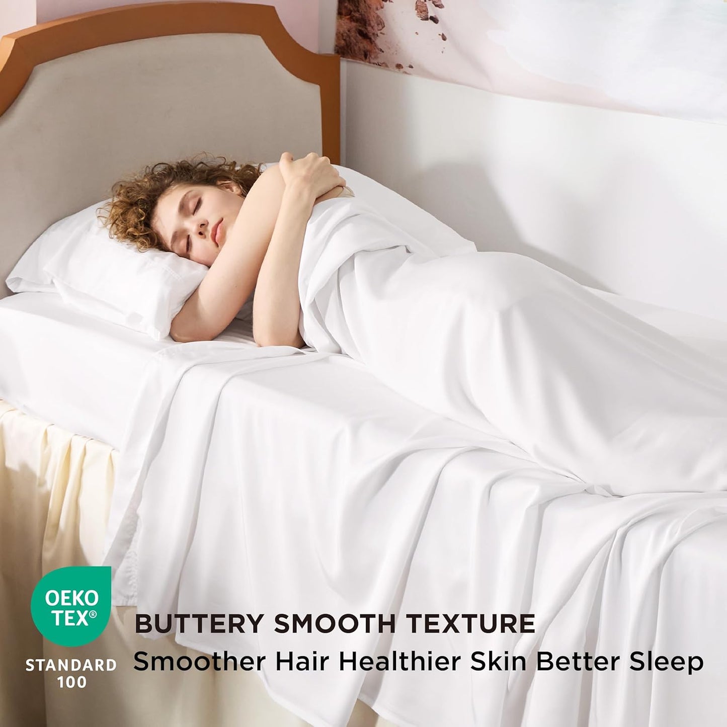 Bedsure Cooling Sheets - Twin XL Bamboo Rayon | Breathable & Soft Hotel Luxury Bedding, White