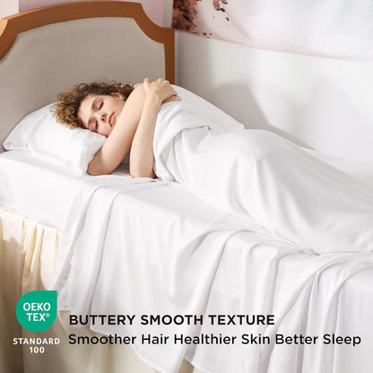 Bedsure Cooling Sheets - Twin XL Bamboo Rayon | Breathable & Soft Hotel Luxury Bedding, White